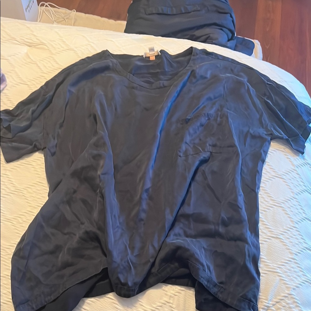 Lunya dark blue silk top